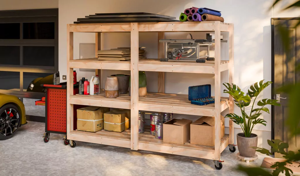 3x8 movable garage shelving system design