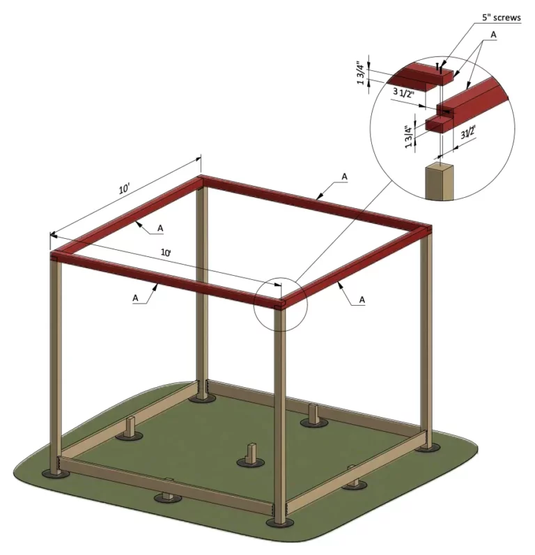 Assembling the top beams of the pergola