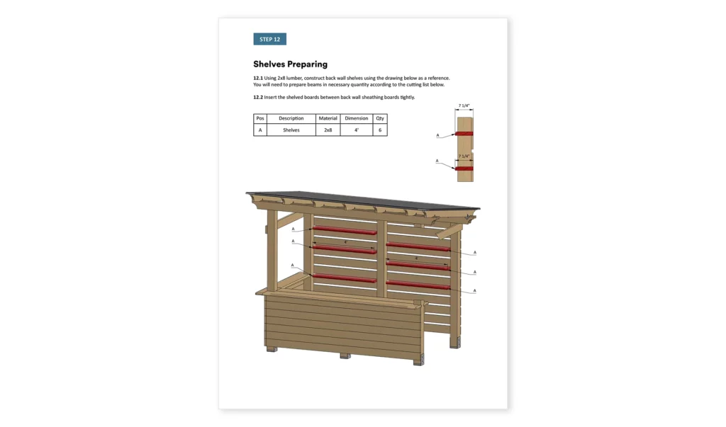 4x12 lean to outdoor bar shelves installation