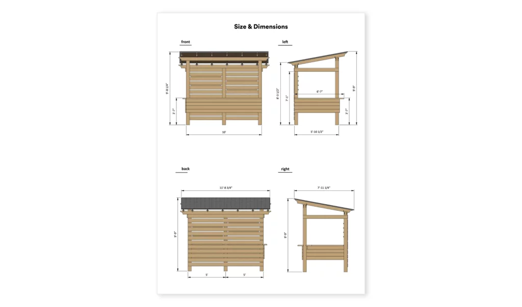 4x12 lean to outdoor bar size and dimensions