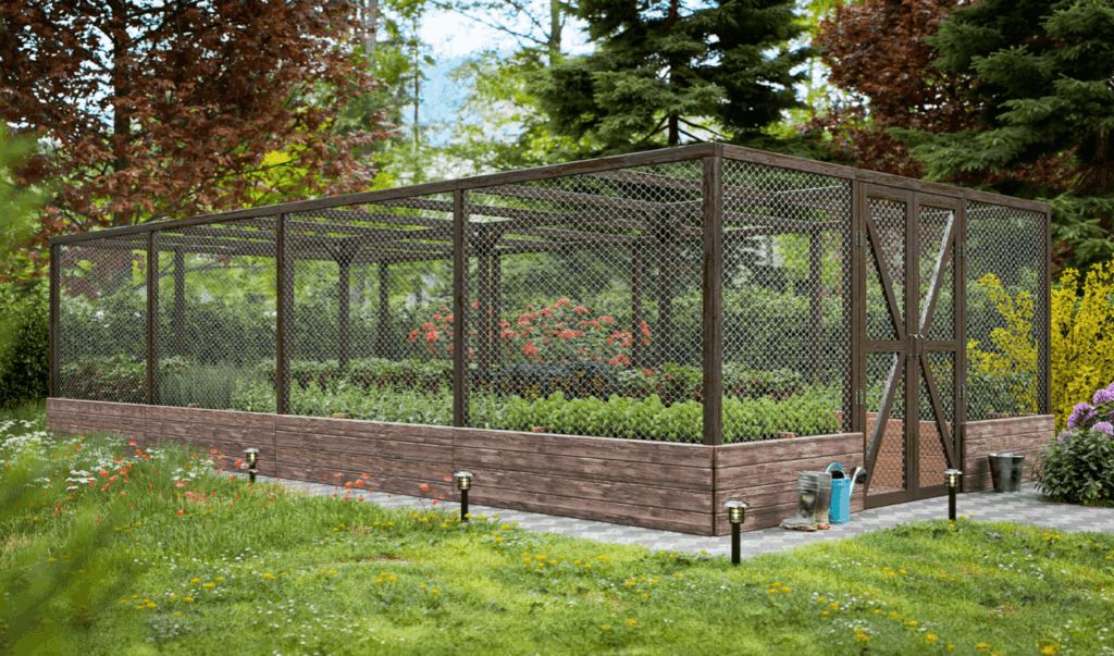 Raised garden bed with deer fence 