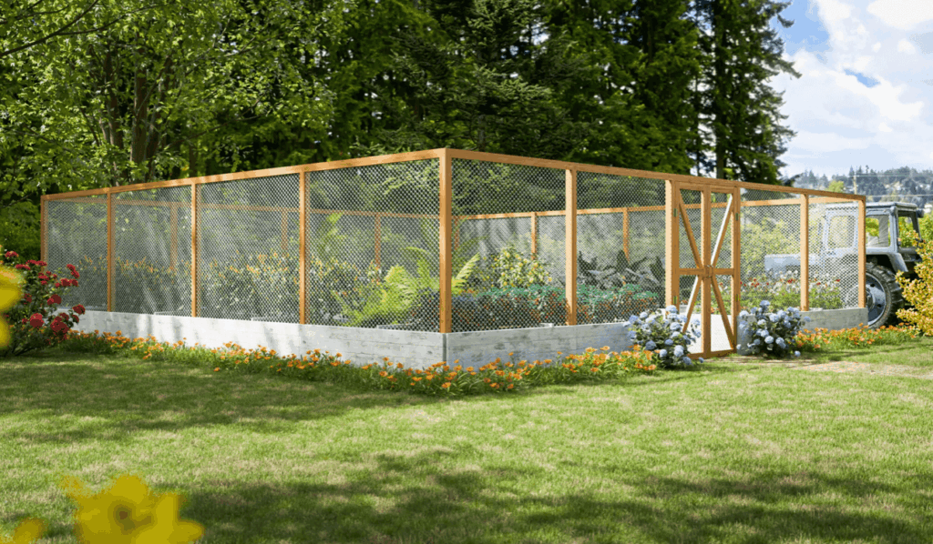 32x32 raised garden bed setup with fence 