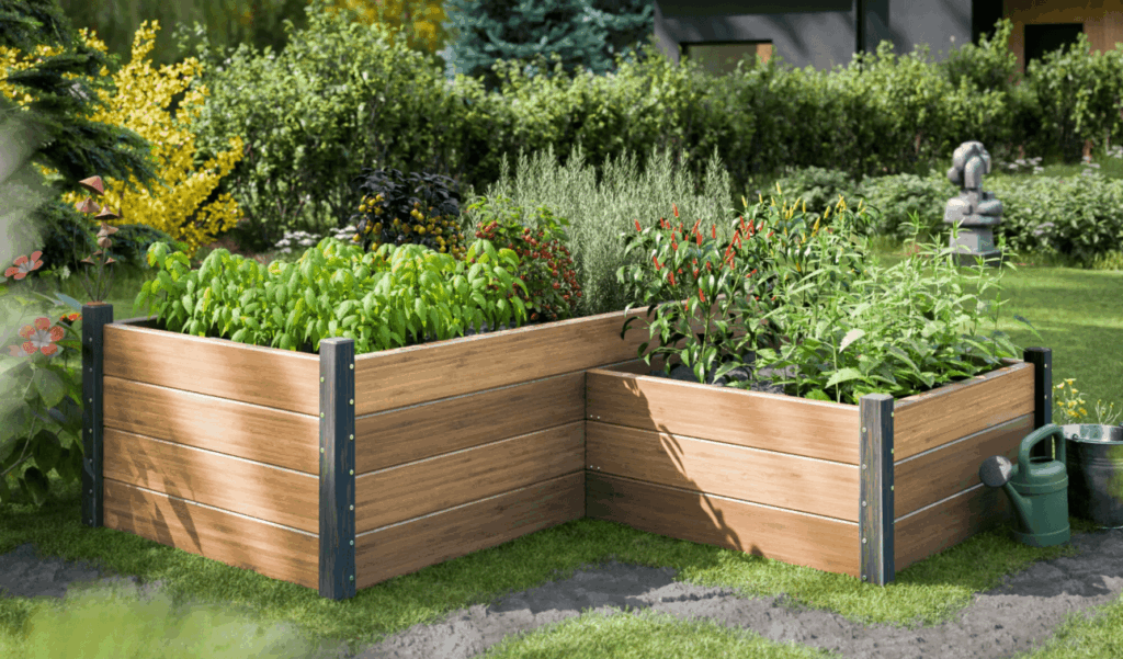L-shaped raised garden bed 
