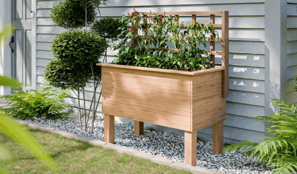 Vertical raised garden bed with trellis 