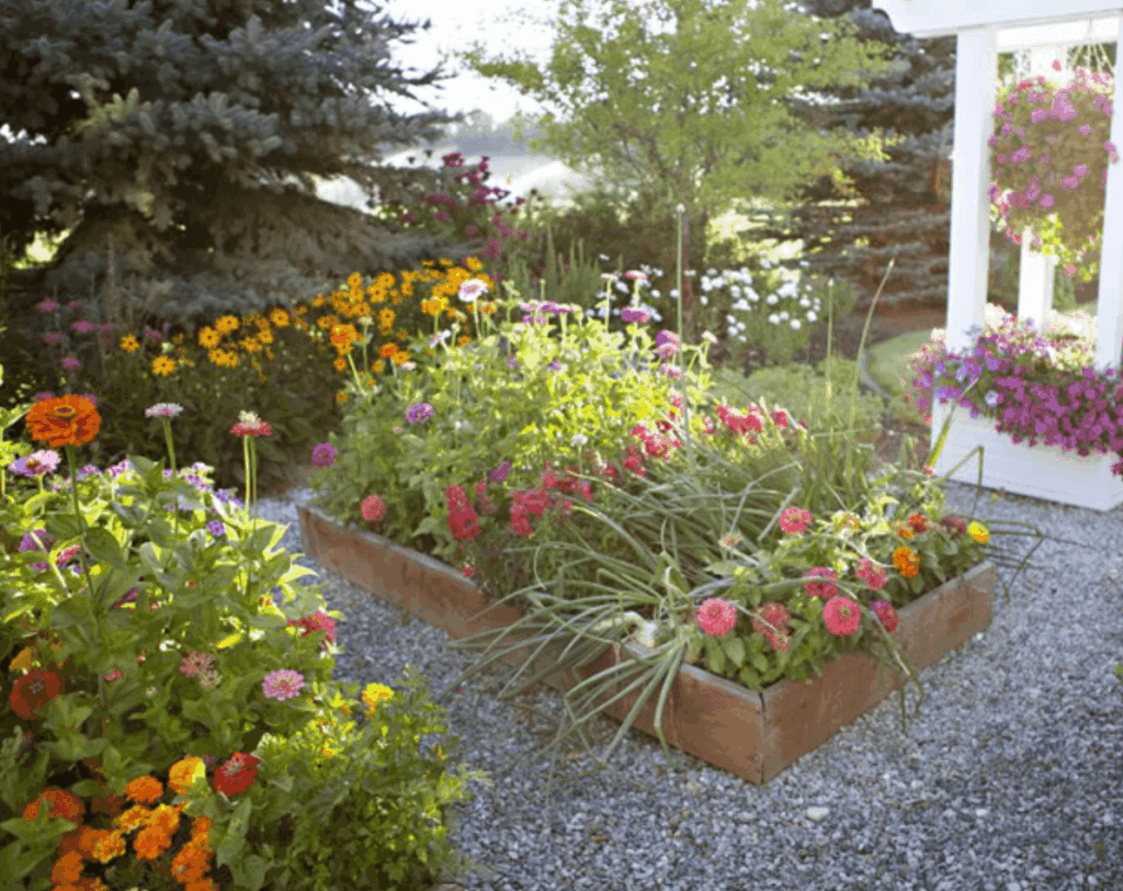Rectangular wooden raised flower bed