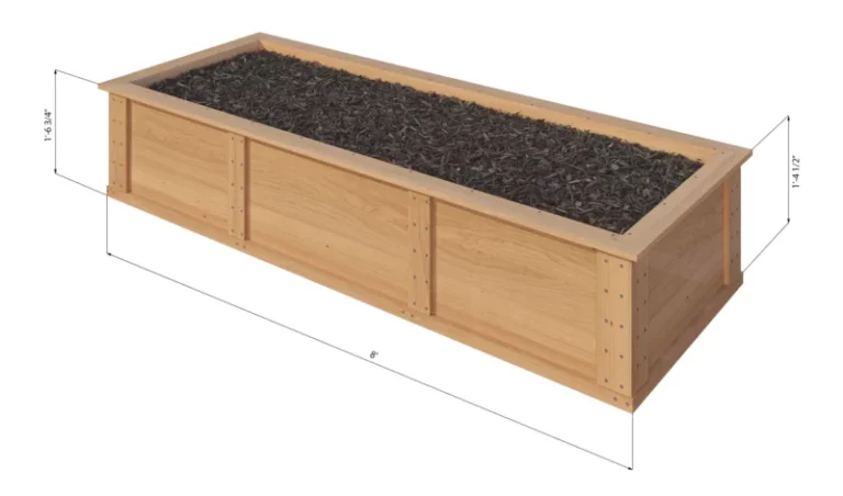 Diagram of a wooden raised bed showing a typical raised garden bed layout used in vegetable garden plans to maximize space and ensure easy access