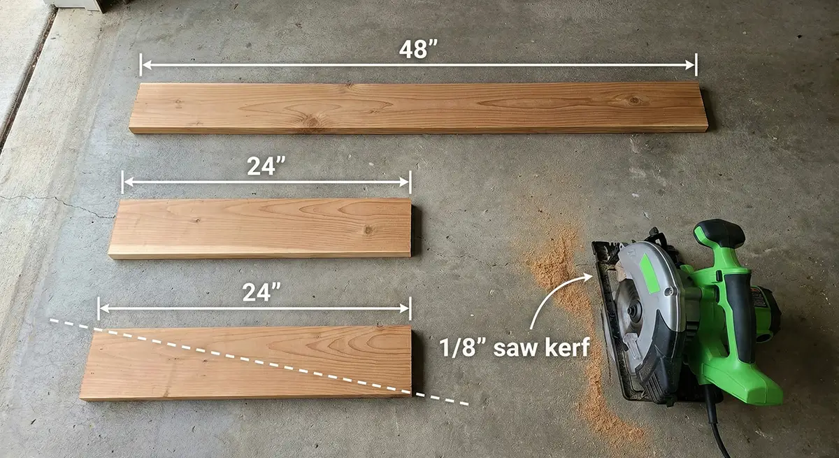 48-inch and 24-inch wood planks and circular saw