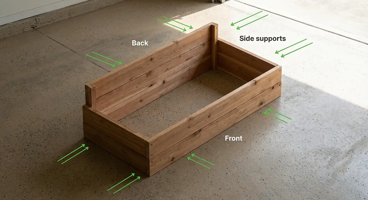 Diagram showing how to construct the base of a cold frame 