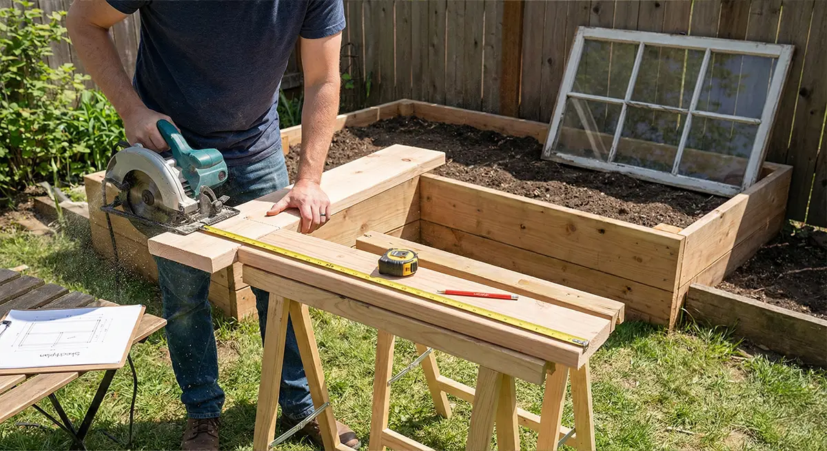 Measuring and Cutting the Wood for the Cold Frame