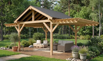 Wooden Gazebo & Pergola Combo Design Plans