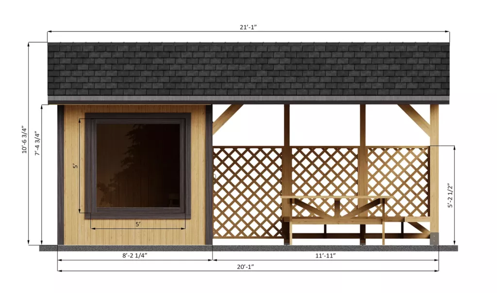 8x20-outdoor-sauna-front-side-dimensions