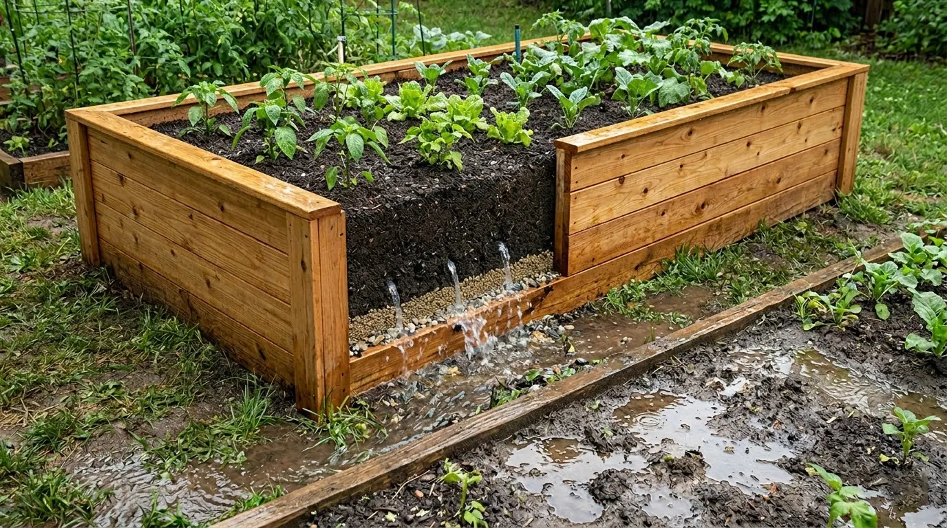 Good drainage under a raised garden bed