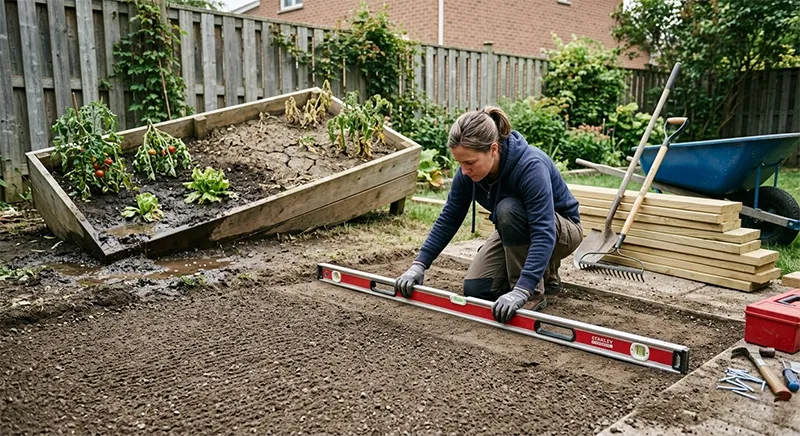 Leveling the ground for a raised garden bed