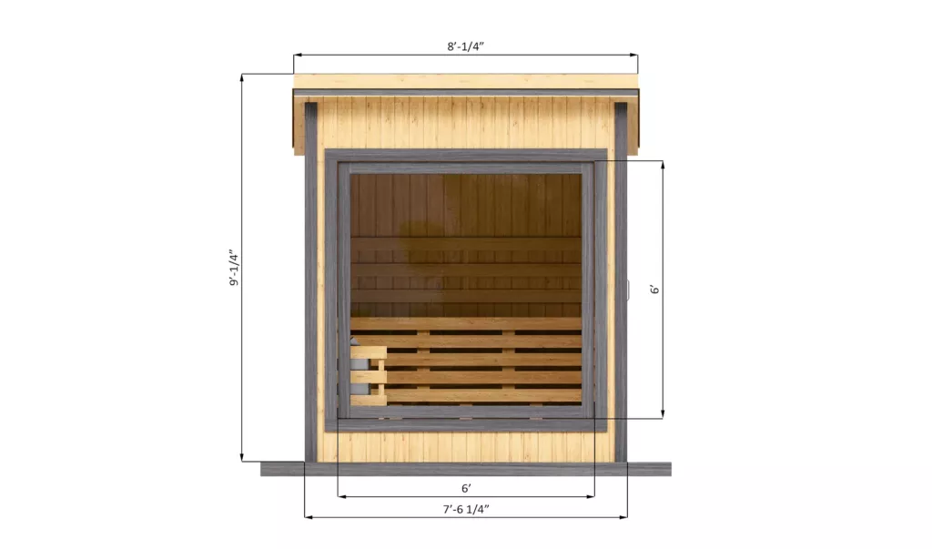 7x7-outdoor-sauna-front-side-dimensions