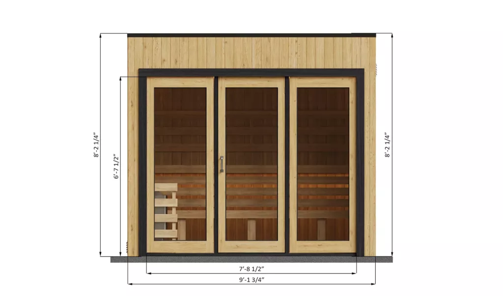 8x9-outdoor-sauna-front-side-dimensions