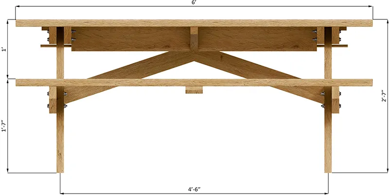 6x5-outdoor-picnic-table-front-specifications