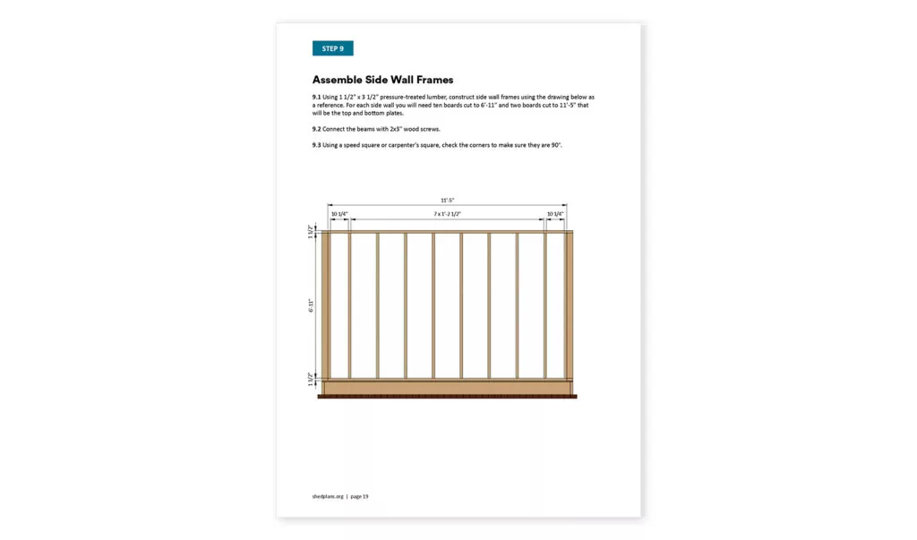 12x20 gable storage shed side walls framing