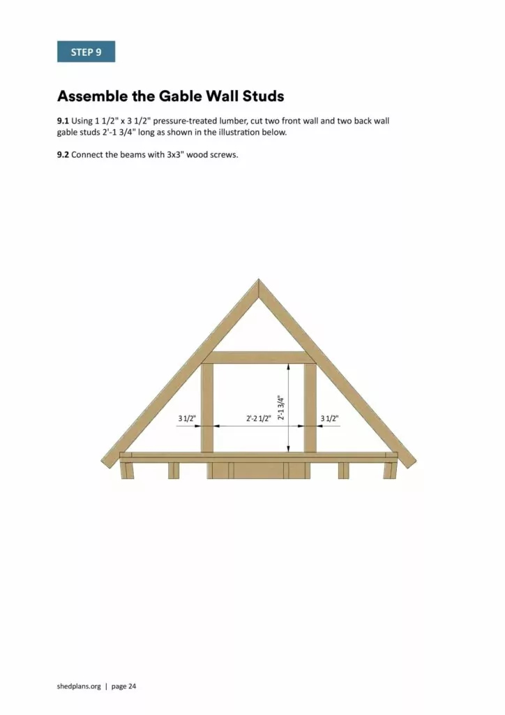 6x6 DIY Playhouse Plans Gable Wall Studs Assembly