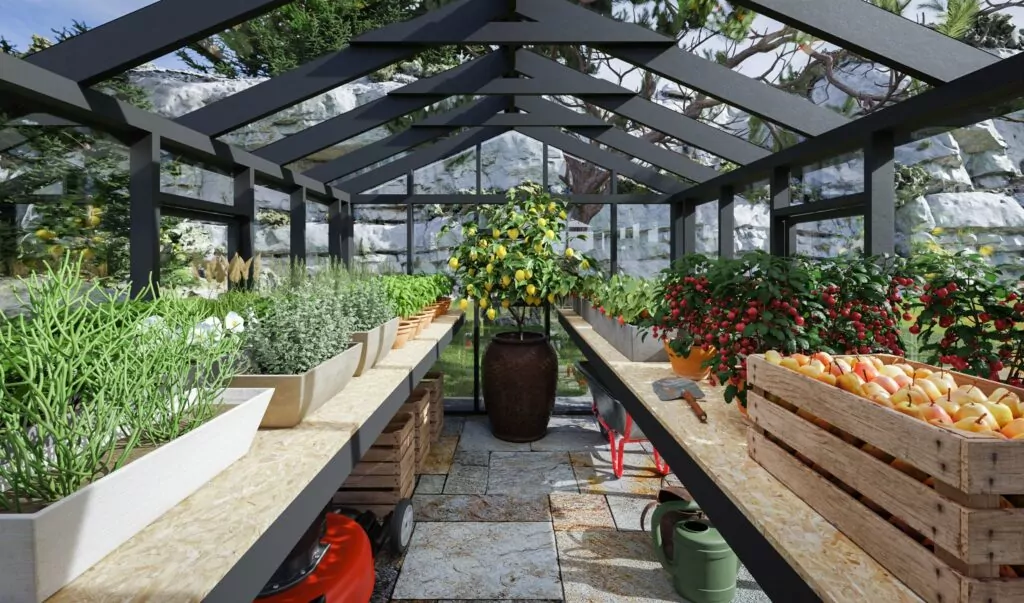 10x12 Easy to DIY Greenhouse With Gardening Shelves Interior Idea