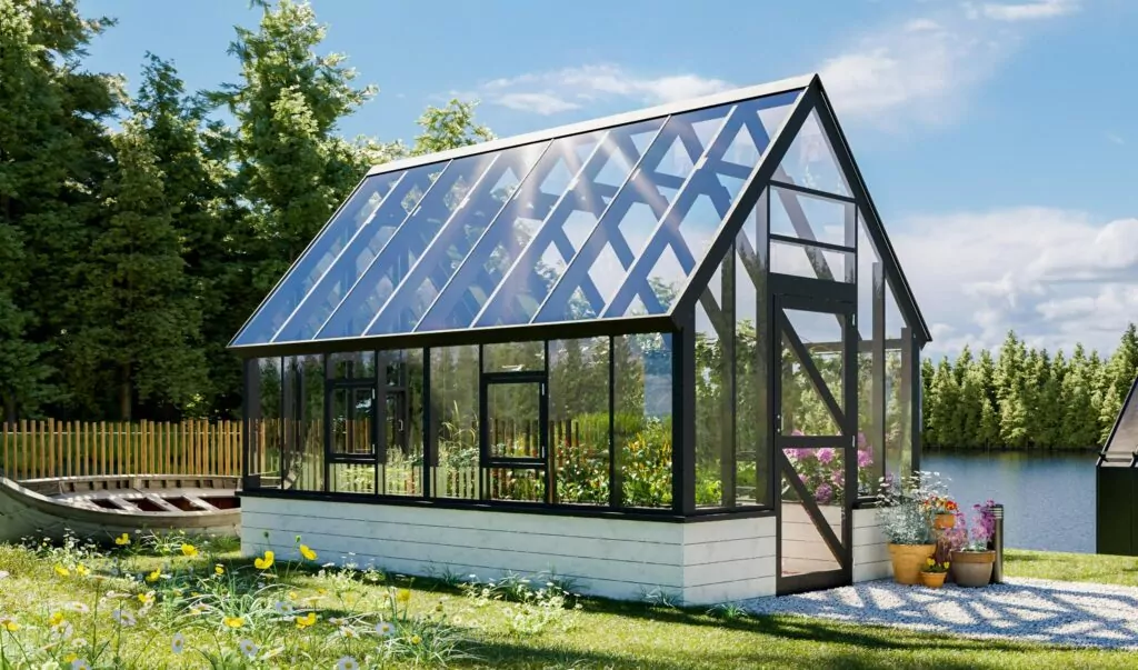 Large Greenhouse With Polycarbonate Cover and Raised Garden Beds
