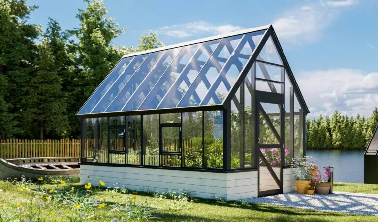 Large Greenhouse With Polycarbonate Cover and Raised Garden Beds