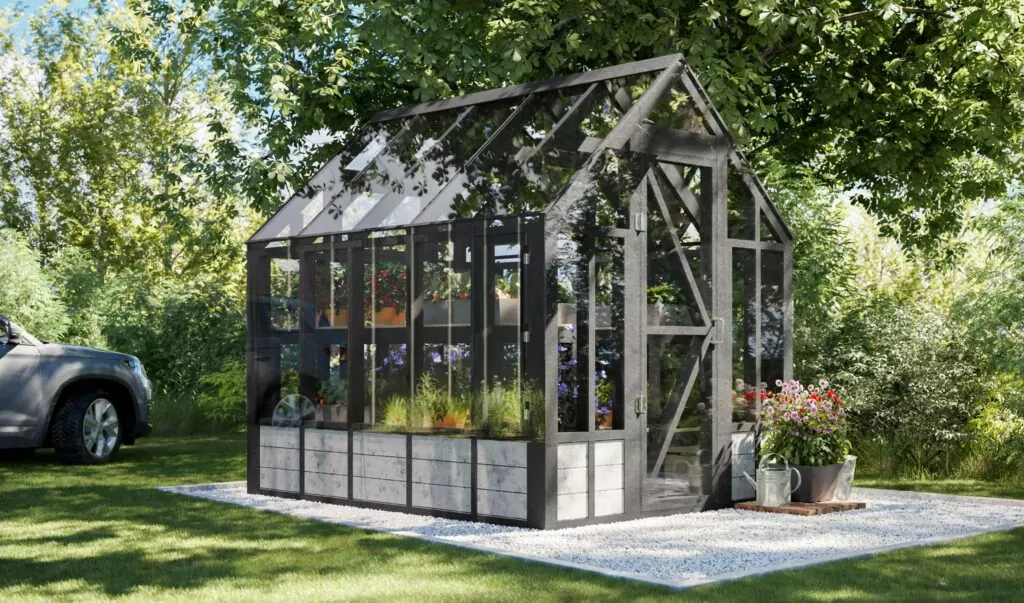 DIY Greenhouse with Garden Shelves Idea