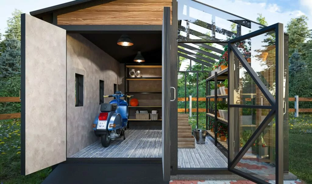 12x12 DIY Greenhouse Storage Shed Interior Design