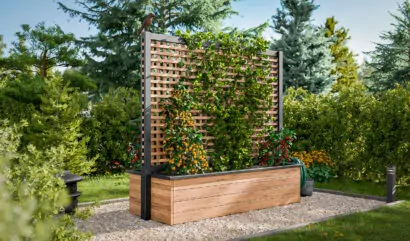 diy wooden raised garden bed with privacy screen