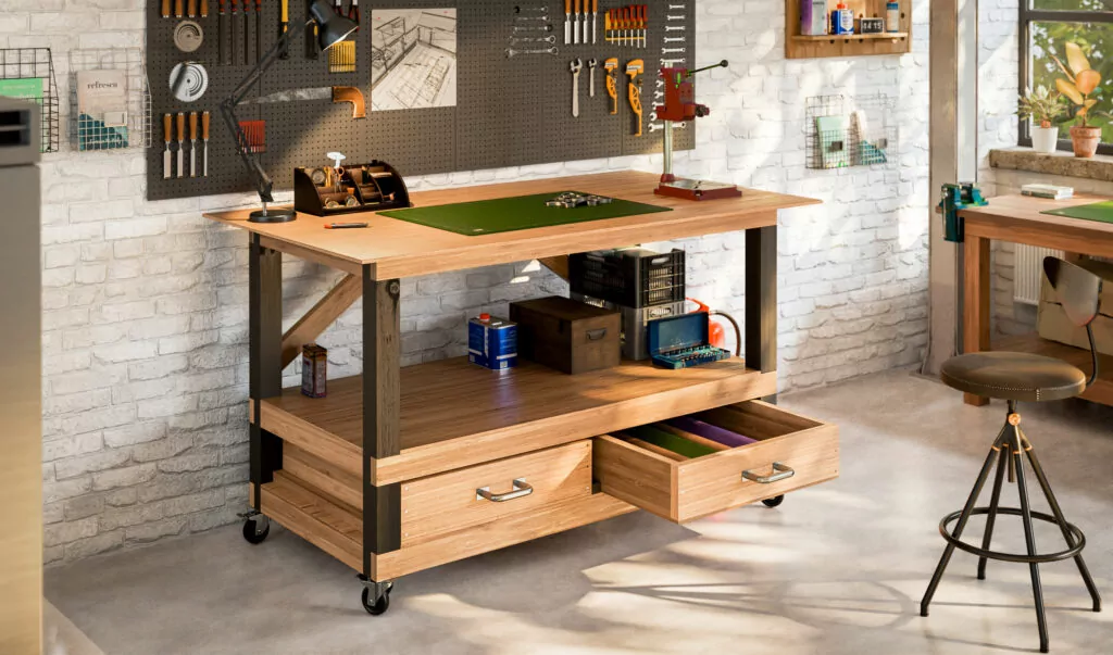 3x10 Movable Workbench with Drawers