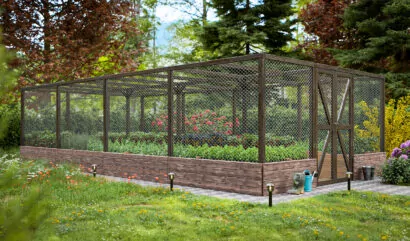 large raised garden beds with deer fence